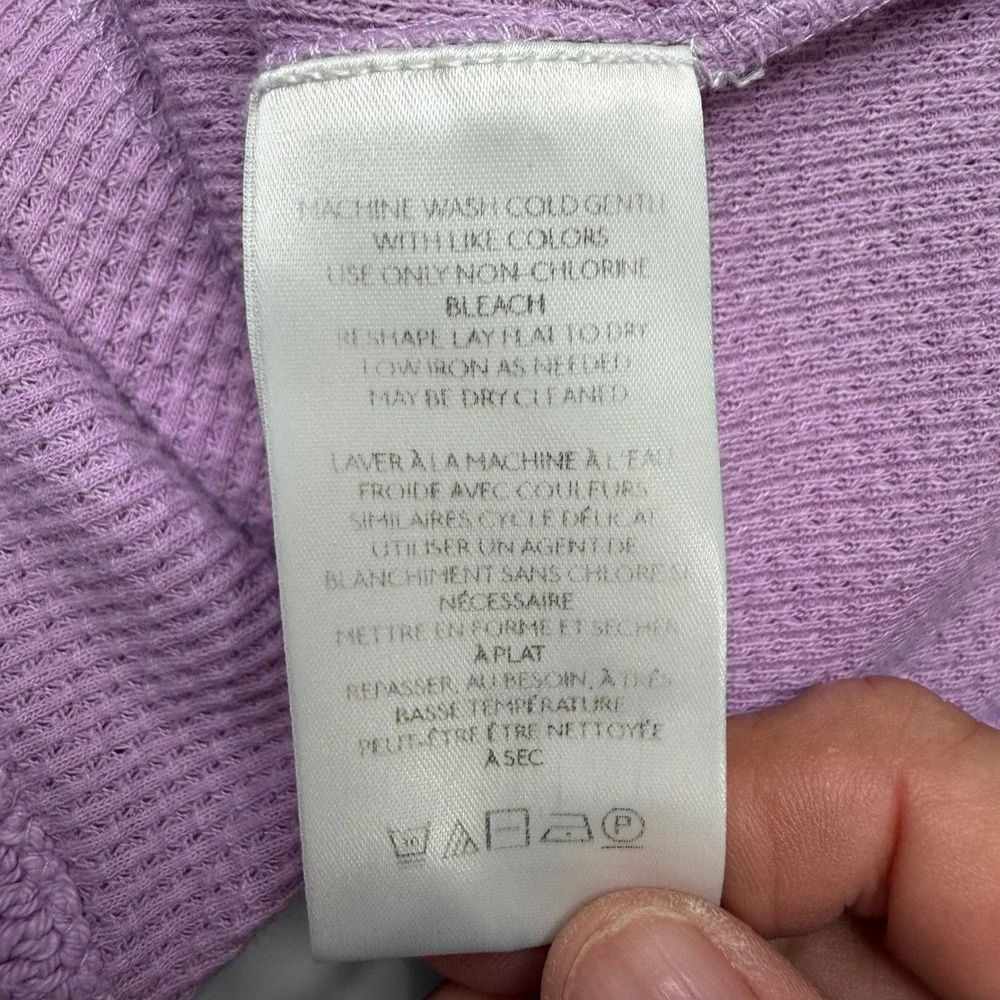 Free People Lavender Waffle Knit Crochet Lace Sweetheart Thermal Top XS Purple